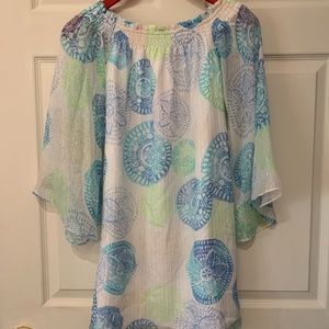 Lilly Pulitzer Off The Shoulder Silk Sundress Gold Thread Size XS NWT